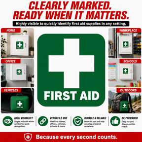 First Aid Stickers Pack of 4 - 3.5"x3.5" - Water Resistant, Green