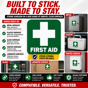 First Aid Stickers Pack of 4 - 3.5"x3.5" - Water Resistant, Green