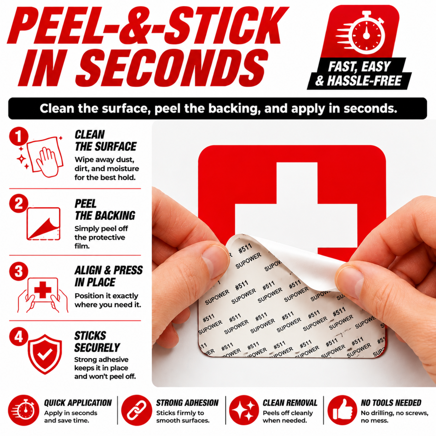 First Aid Stickers Pack of 4 - 3.5"x3.5" - Water Resistant, Red
