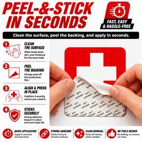 First Aid Stickers Pack of 4 - 3.5"x3.5" - Water Resistant, Red