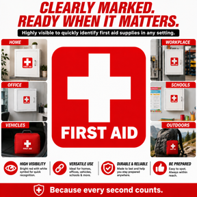 First Aid Stickers Pack of 4 - 3.5"x3.5" - Water Resistant, Red