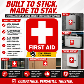 First Aid Stickers Pack of 4 - 3.5"x3.5" - Water Resistant, Red
