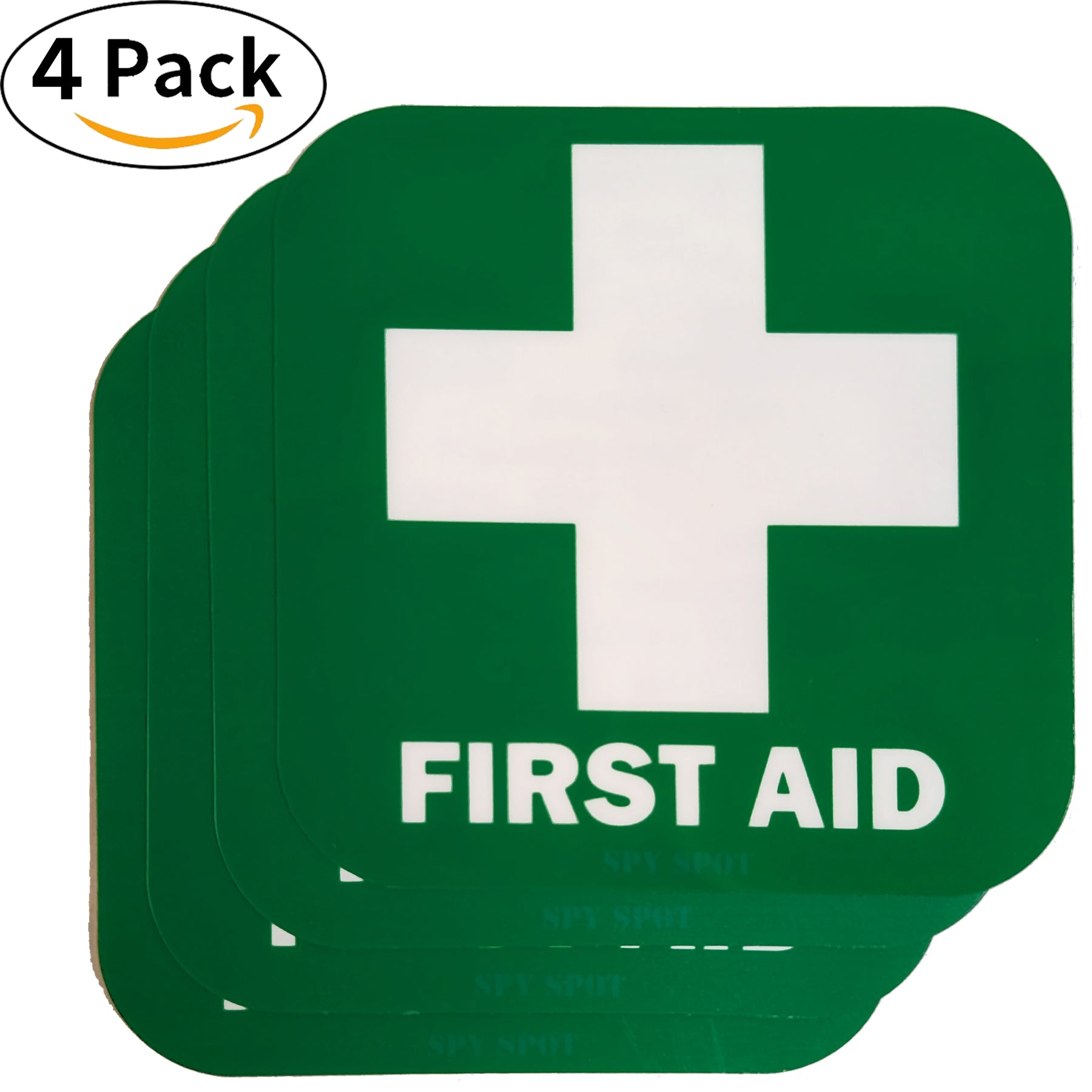 Green First Aid 4 Pack, 3.5 x 3.5 Water Resistant Heavy Duty Sickers