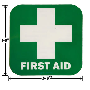 Green First Aid Sticker 4 Pack, 3.5 x 3.5 Inches Self Adhesive First Aid Decal Emergency for Box Package,Water Resistant Heavy Duty for Car Office Business and Indoor Outdoor (4-Pack) Green