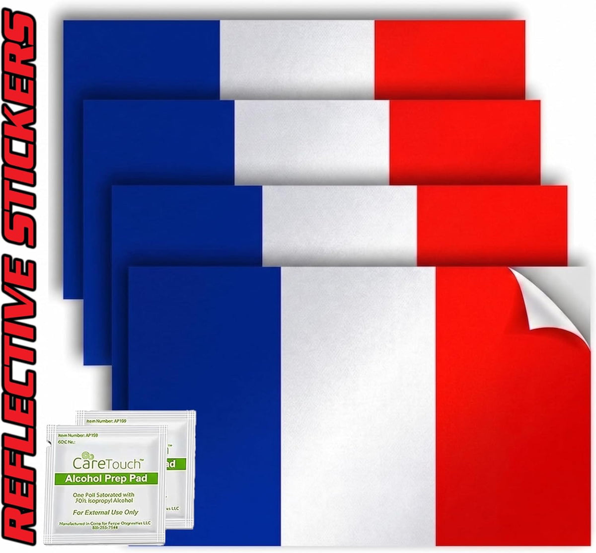 France Flag Stickers 4" x 2.5" Vinyl Decals, Pack of 4