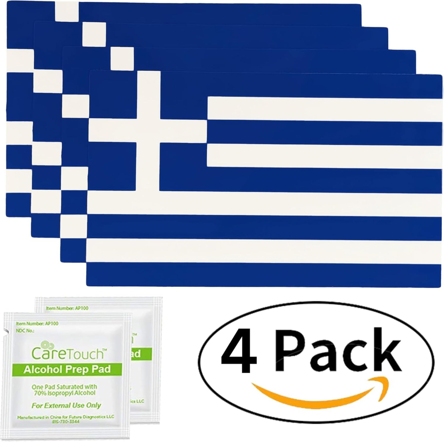 Greece Flag Stickers 4" x 2.5" Vinyl Decals, Pack of 4