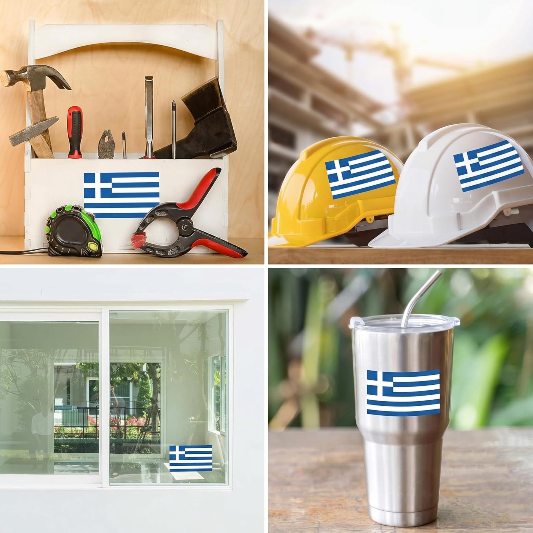 Greece Flag Stickers 4" x 2.5" Vinyl Decals, Pack of 4