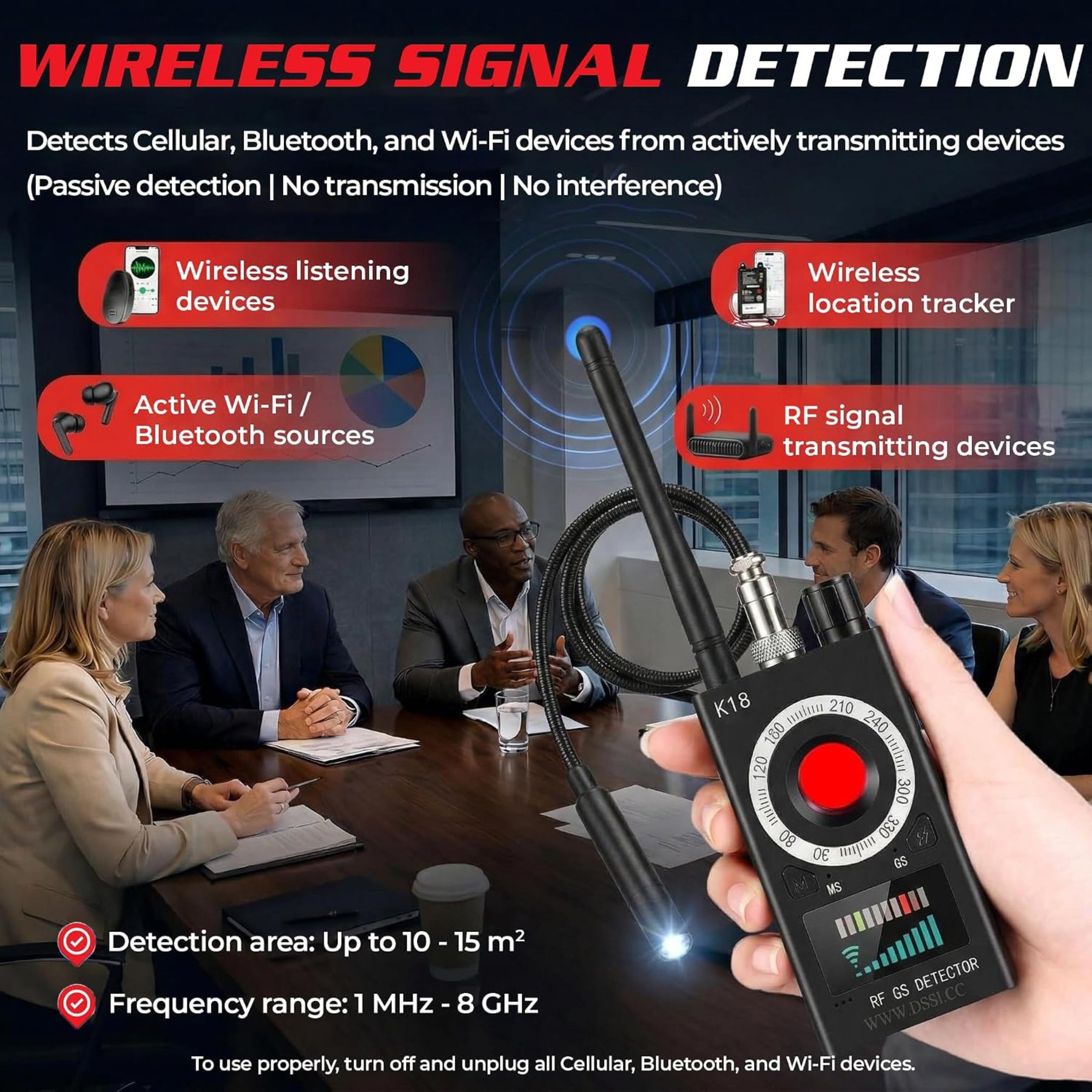 Hidden Camera Detector, RF Bug Detector, Spy Devices Finder, Black