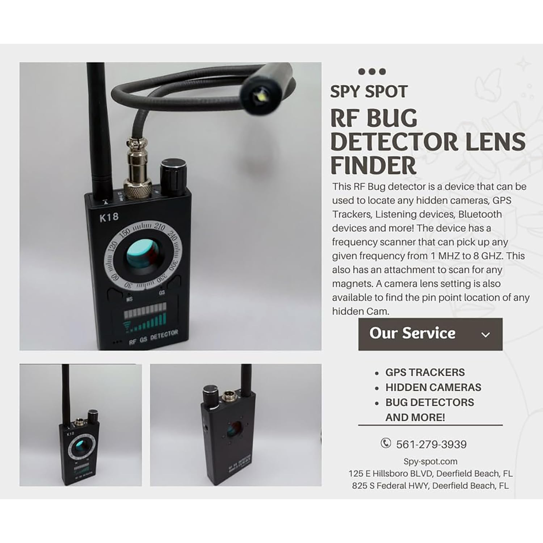 Hidden Camera Detector, RF Bug Detector, Spy Devices Finder, Black