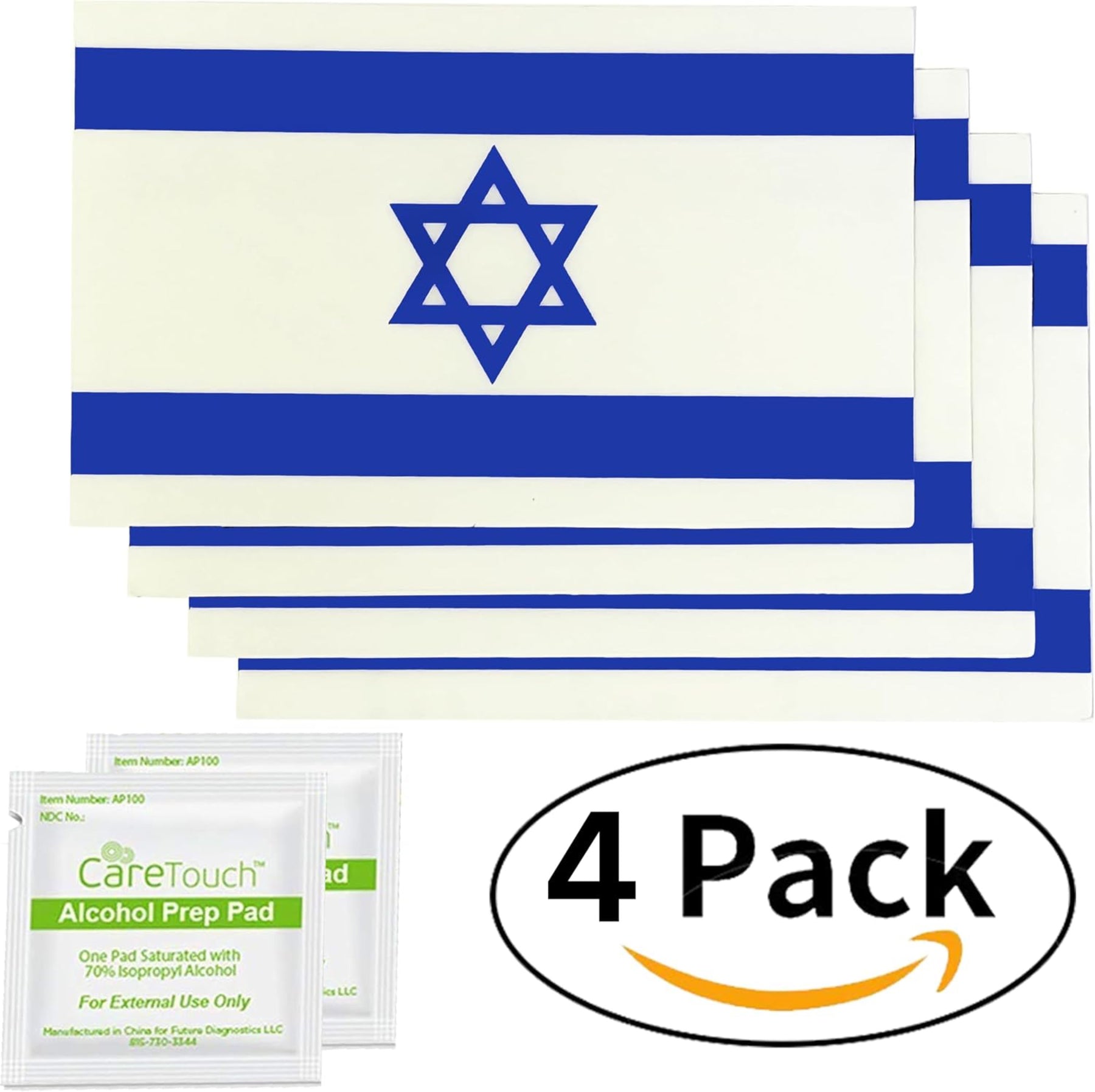 Israel Flag Stickers 4" x 2.5" Vinyl Decals, Pack of 4