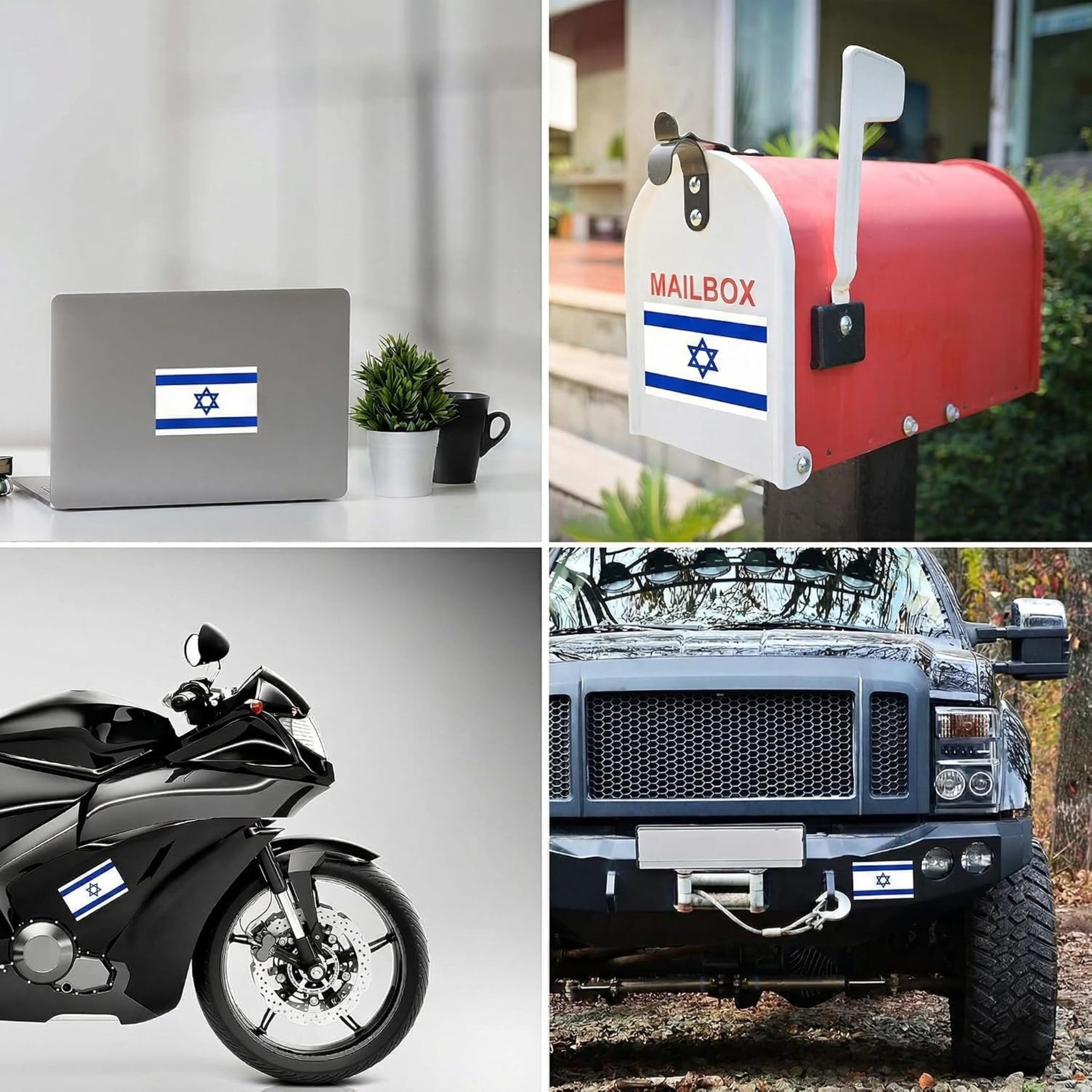 Israel Flag Stickers 4" x 2.5" Vinyl Decals, Pack of 4