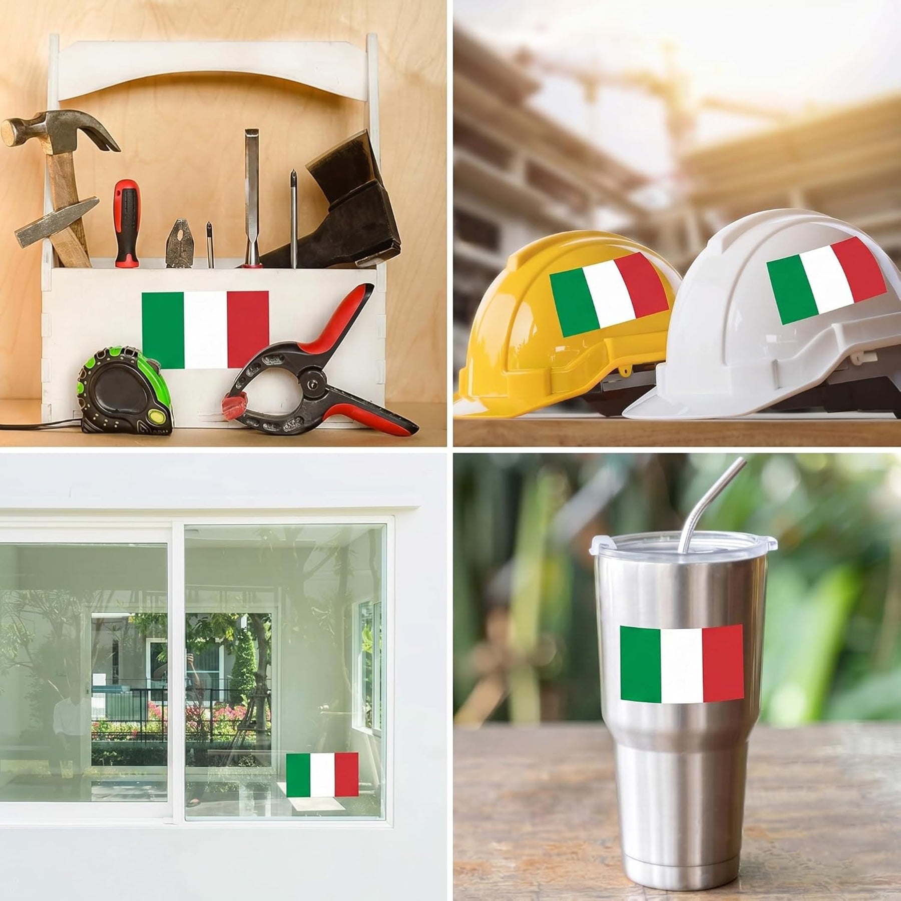 Italy Flag Stickers 4" x 2.5" Vinyl Decals, Pack of 4