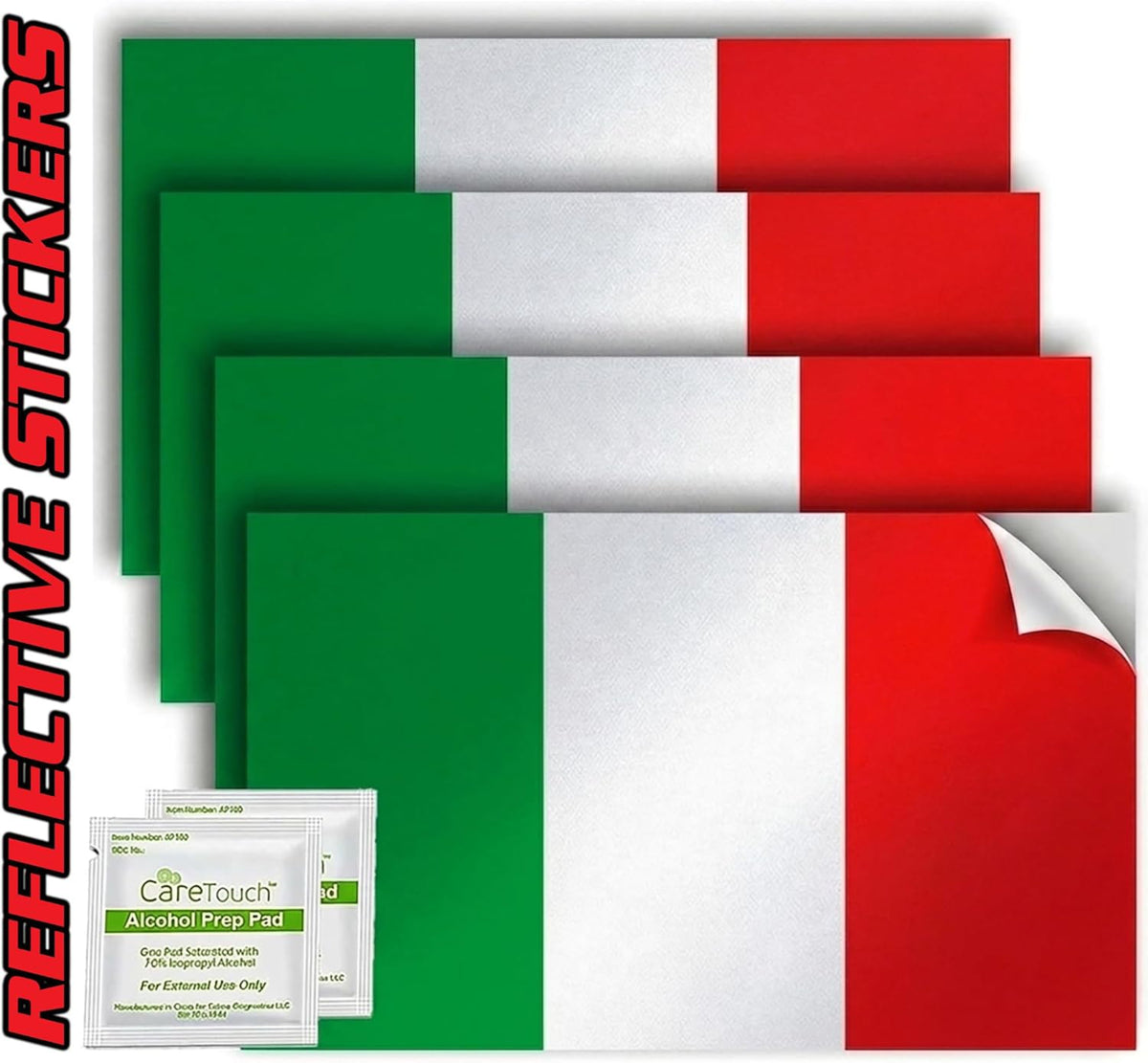 Italy Flag Stickers 4" x 2.5" Vinyl Decals, Pack of 4