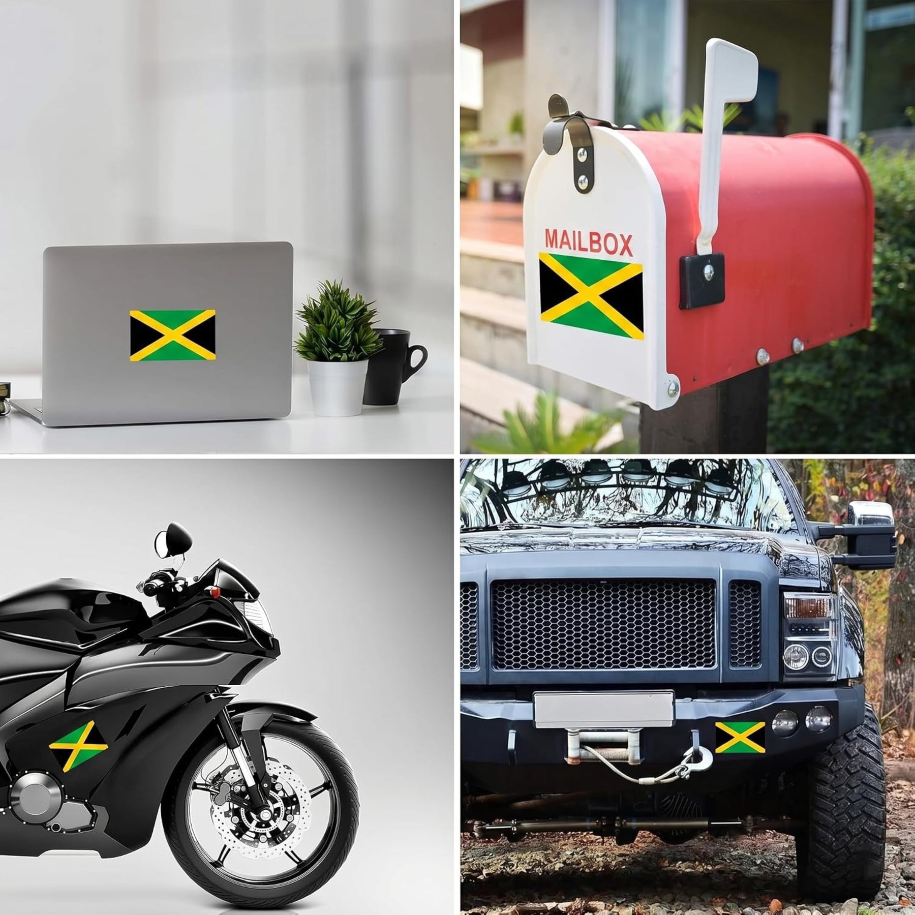 Jamaica Flag Stickers 4" x 2.5" Vinyl Decals, Pack of 4