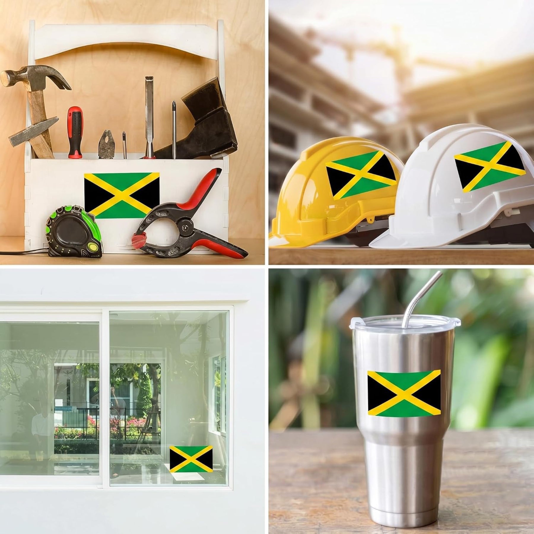 Jamaica Flag Stickers 4" x 2.5" Vinyl Decals, Pack of 4