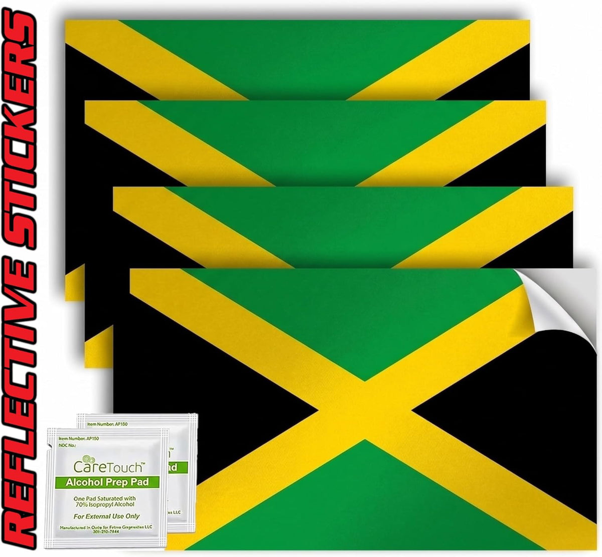Jamaica Flag Stickers 4" x 2.5" Vinyl Decals, Pack of 4