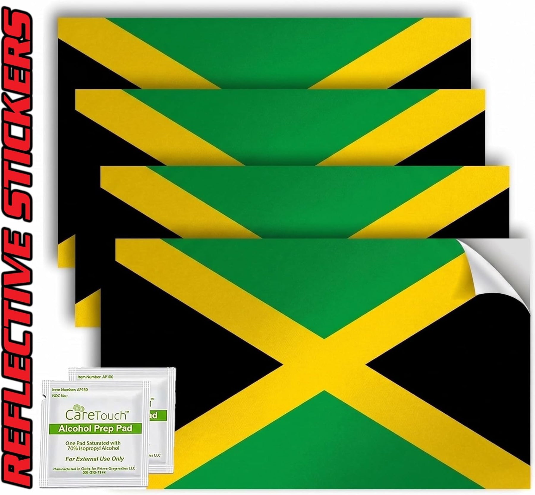 Jamaica Flag Stickers 4" x 2.5" Vinyl Decals, Pack of 4