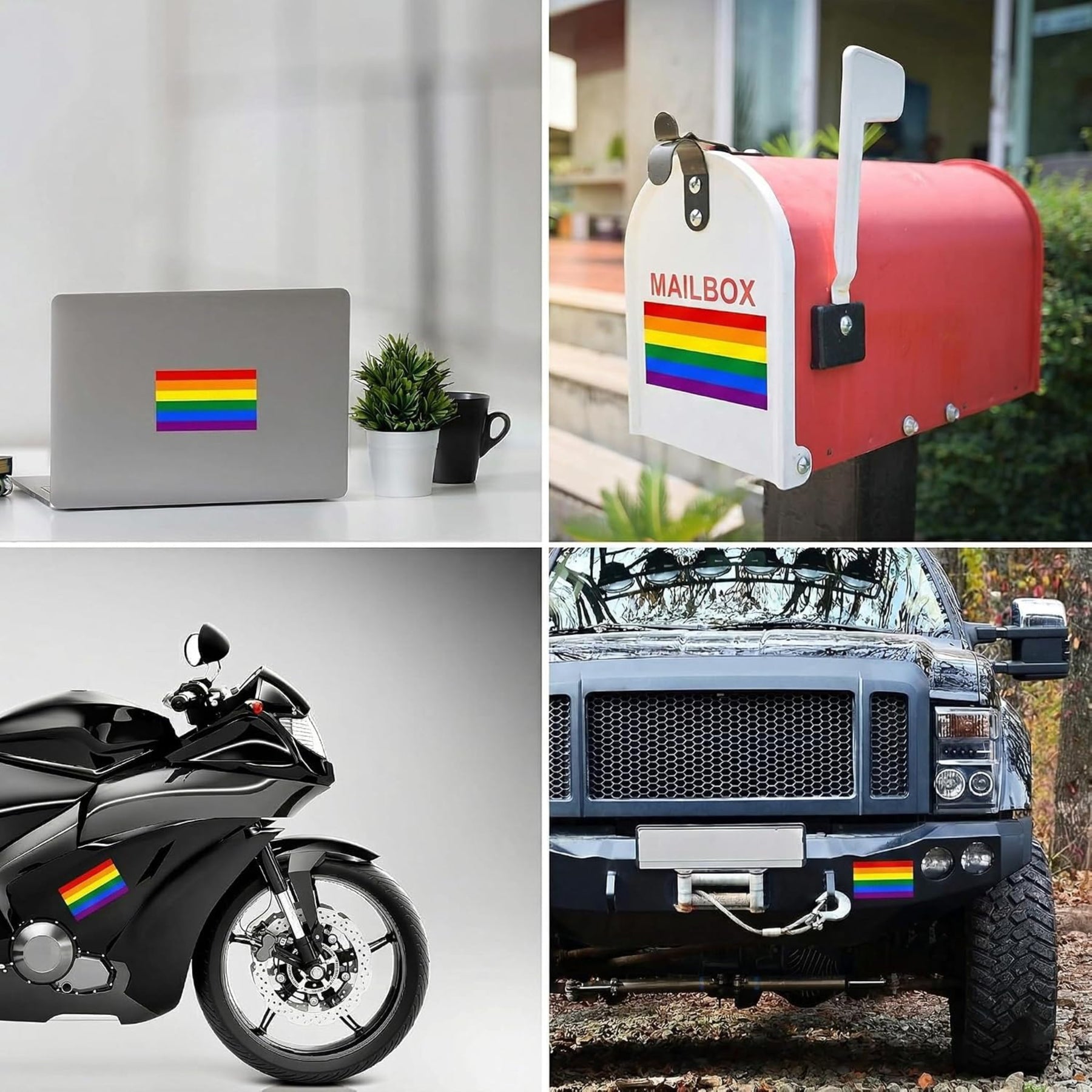 LGBTQ+ Rainbow Flag Stickers 4" x 2.5" Vinyl Decals, Pack of 4