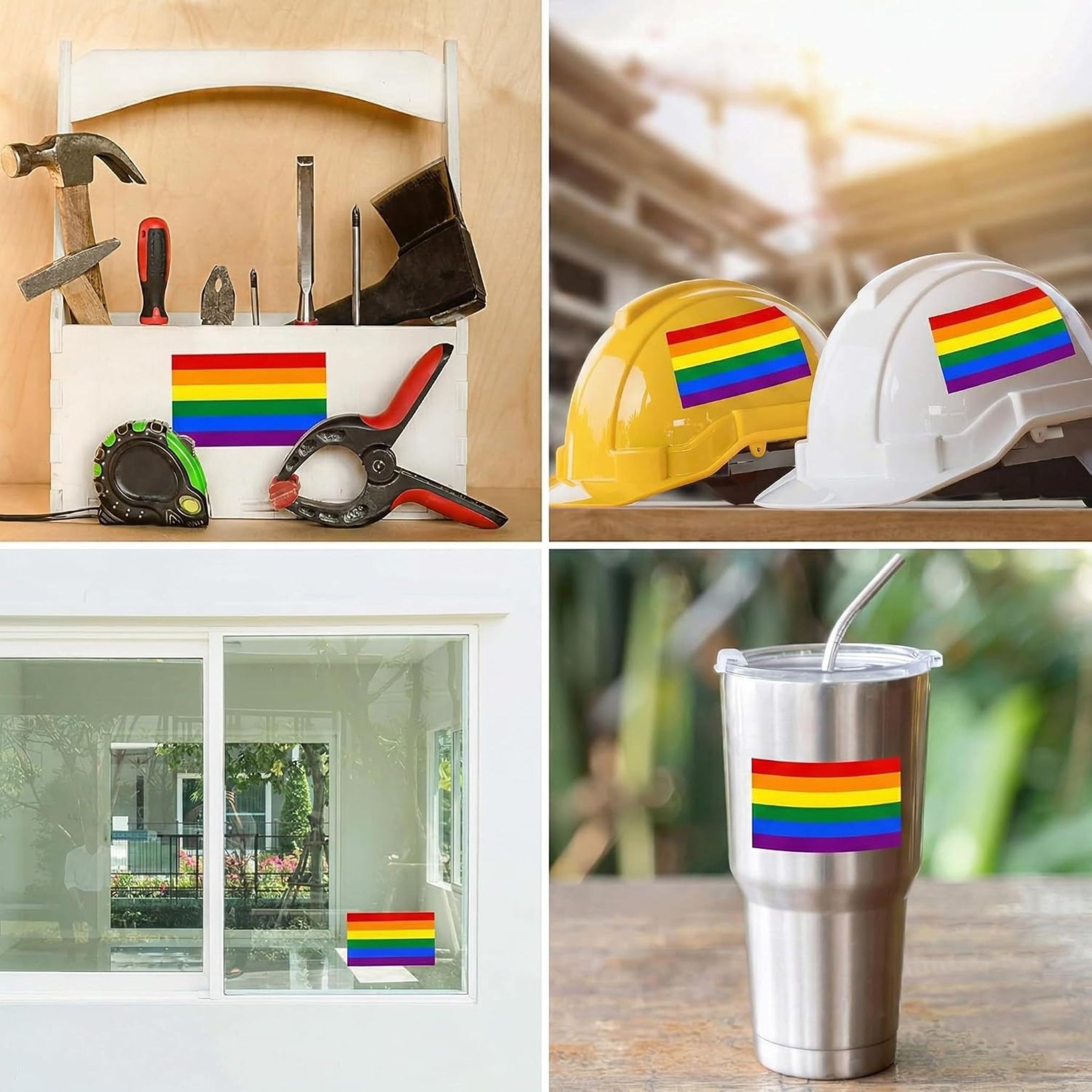 LGBTQ+ Rainbow Flag Stickers 4" x 2.5" Vinyl Decals, Pack of 4