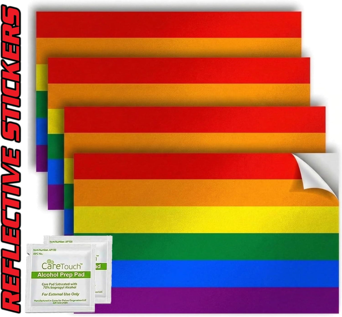 LGBTQ+ Rainbow Flag Stickers 4" x 2.5" Vinyl Decals, Pack of 4