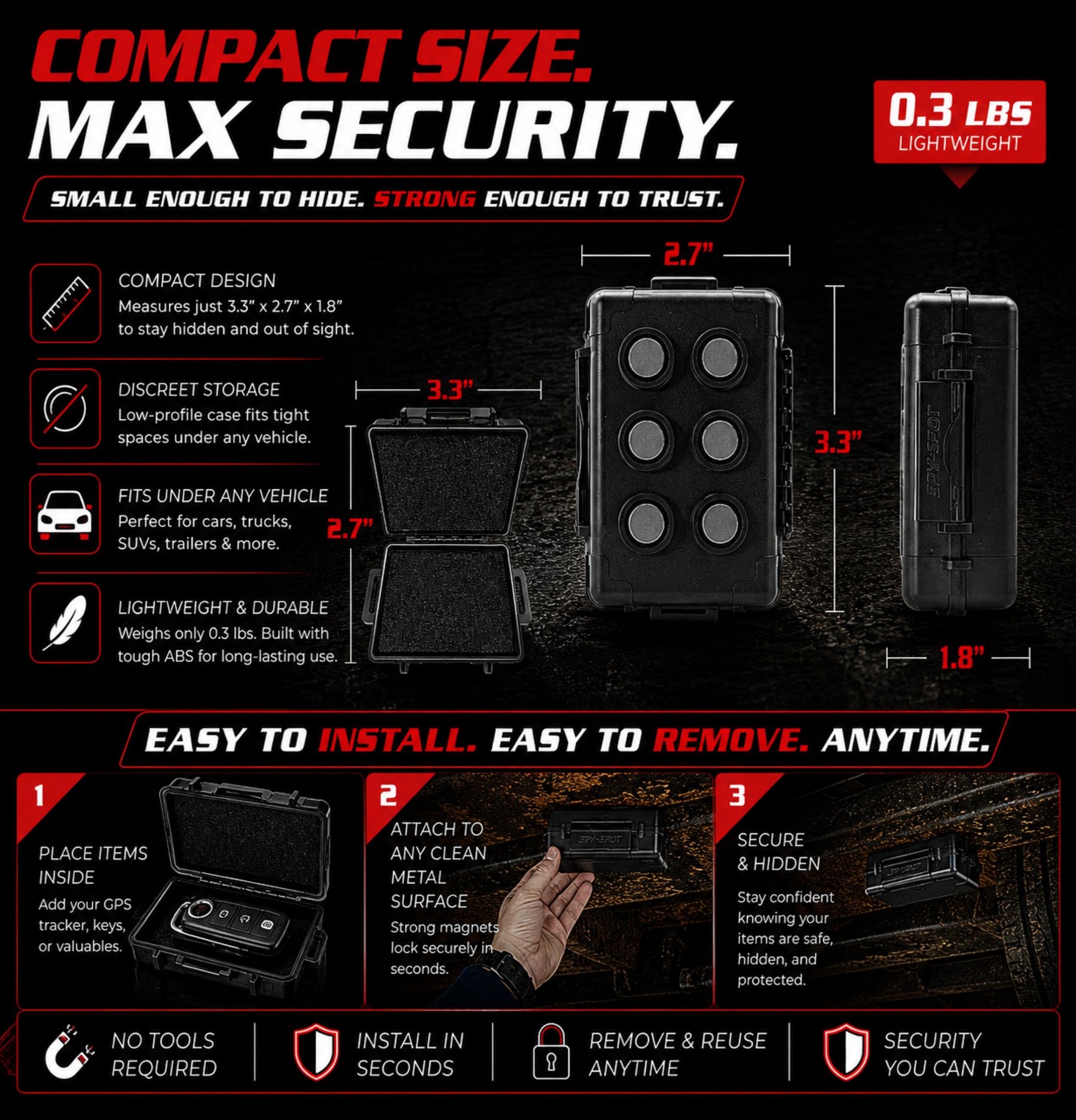 Large Magnetic GPS Tracker Case - Weatherproof Mount Box