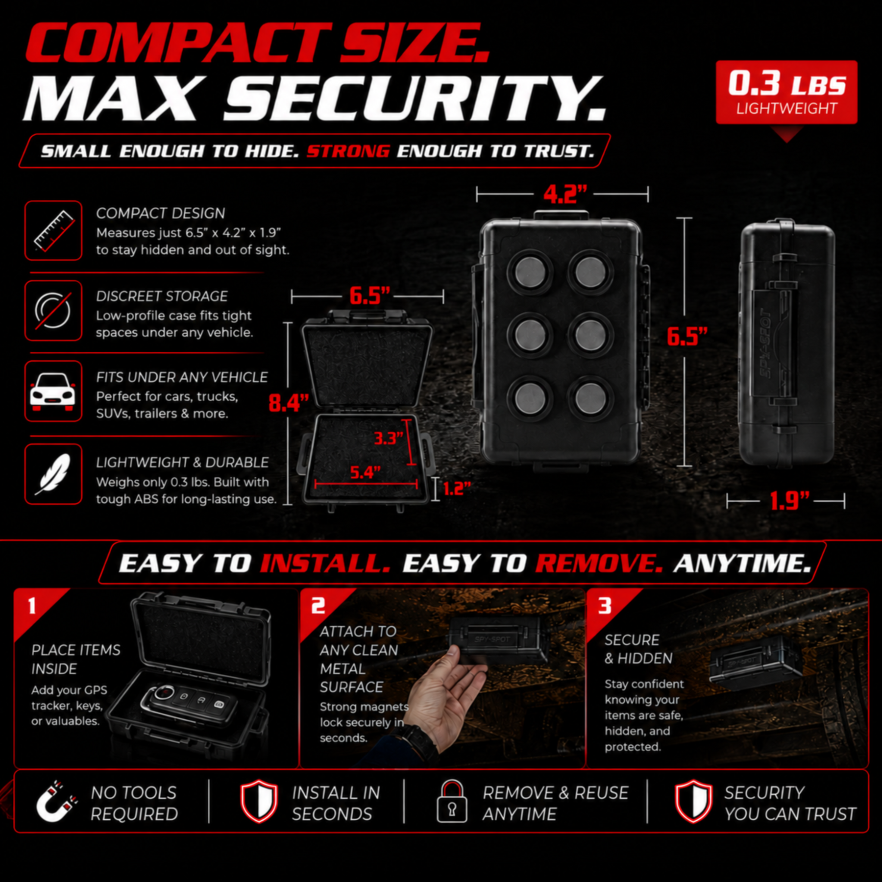 Large Magnetic GPS Tracker Case - Weatherproof Mount Box