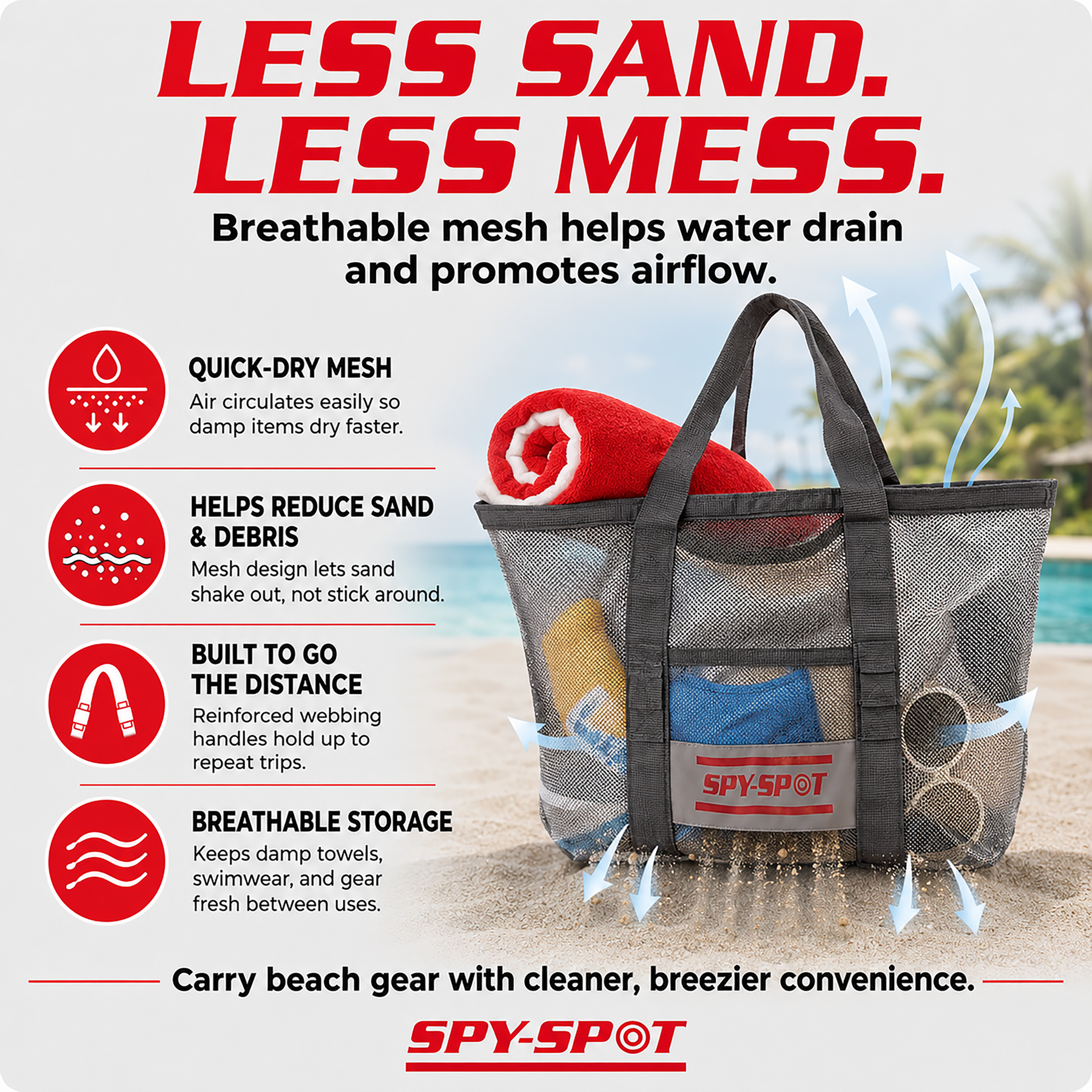 Mesh Tote Bag & Beach Towel Bundle, Quick-Dry, Gray