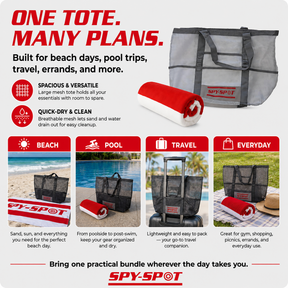 Mesh Tote Bag & Beach Towel Bundle, Quick-Dry, Gray