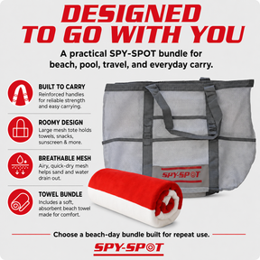 Mesh Tote Bag & Beach Towel Bundle, Quick-Dry, Gray