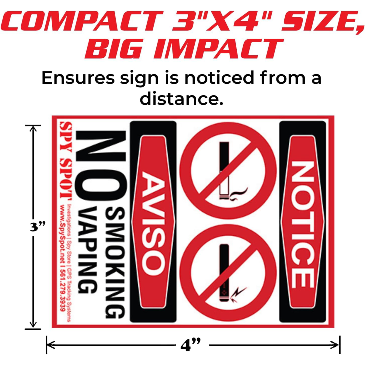 No Smoking No Vaping Stickers, 3" x 4" Vinyl Decals, Pack of 2