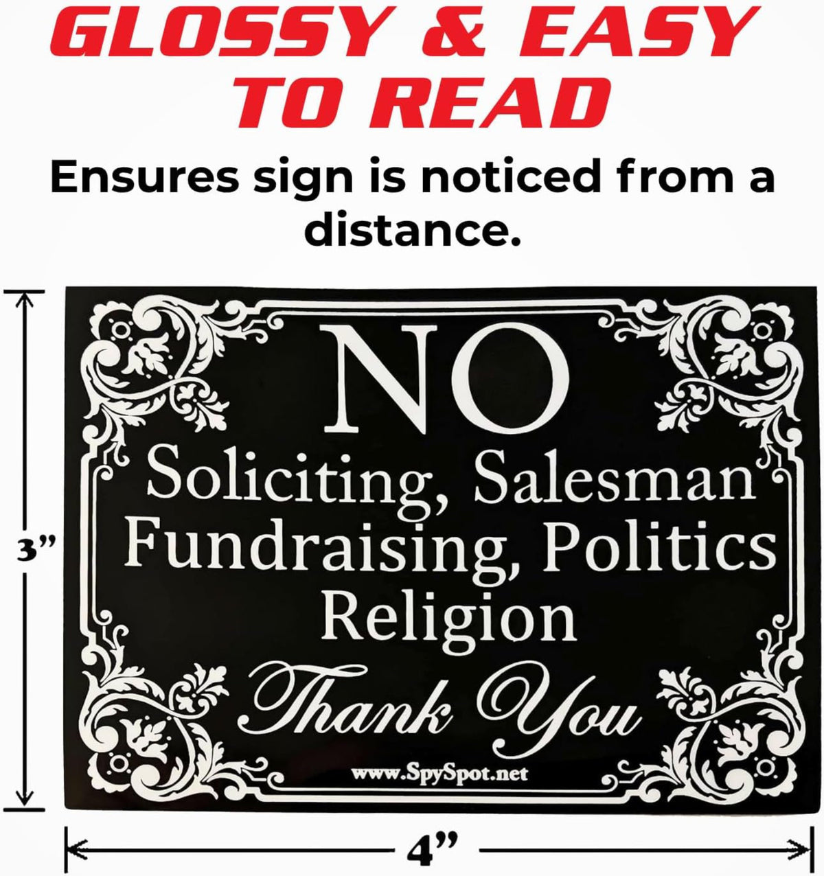 No Soliciting Sign for Front Door, 4"x3" Vinyl Sticker - Pack of 2