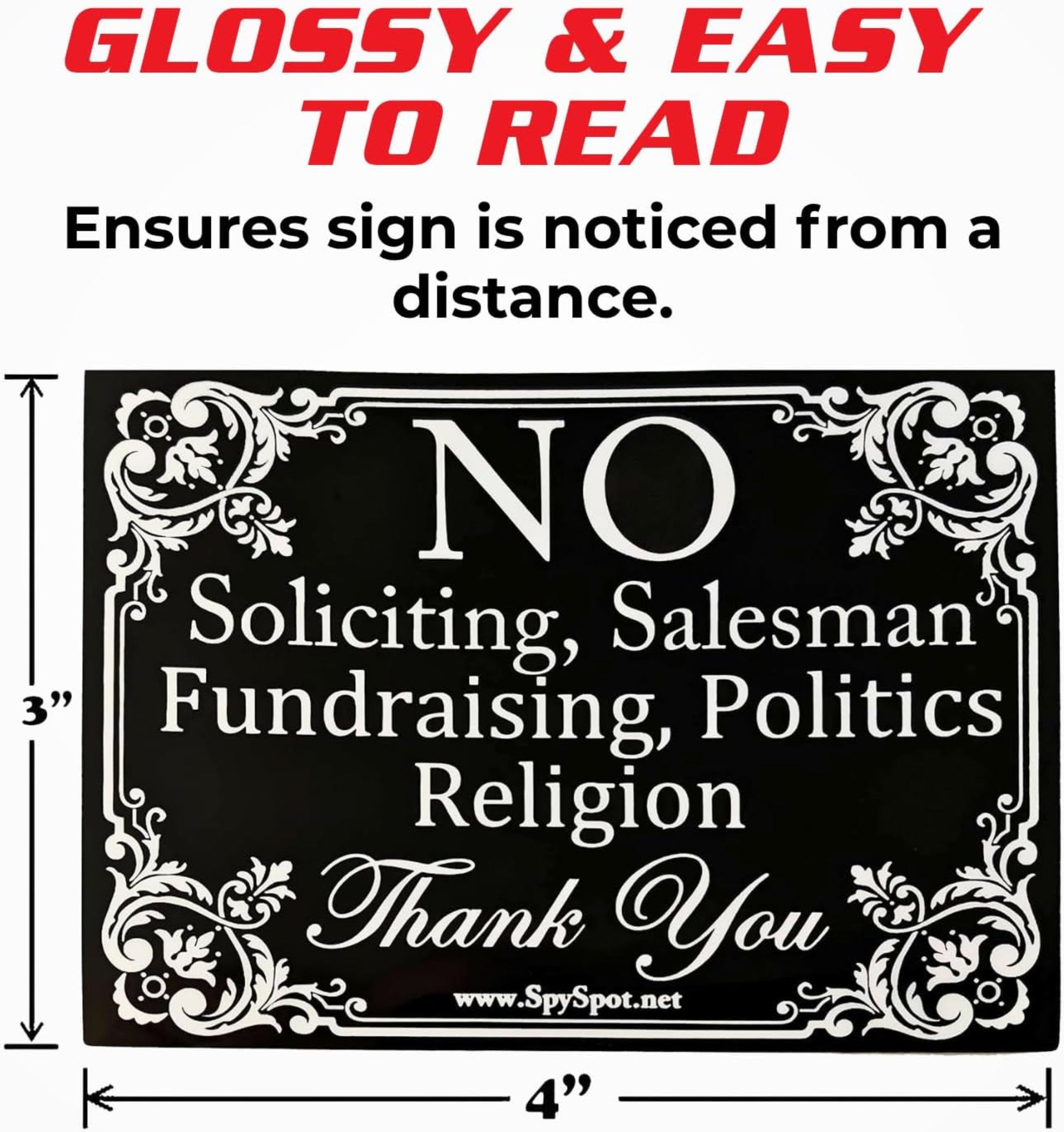 No Soliciting Sign for Front Door, 4"x3" Vinyl Sticker - Pack of 2