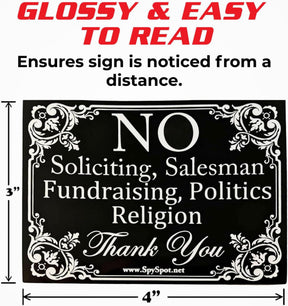 No Soliciting Sign for Front Door, 4"x3" Vinyl Sticker - Pack of 2