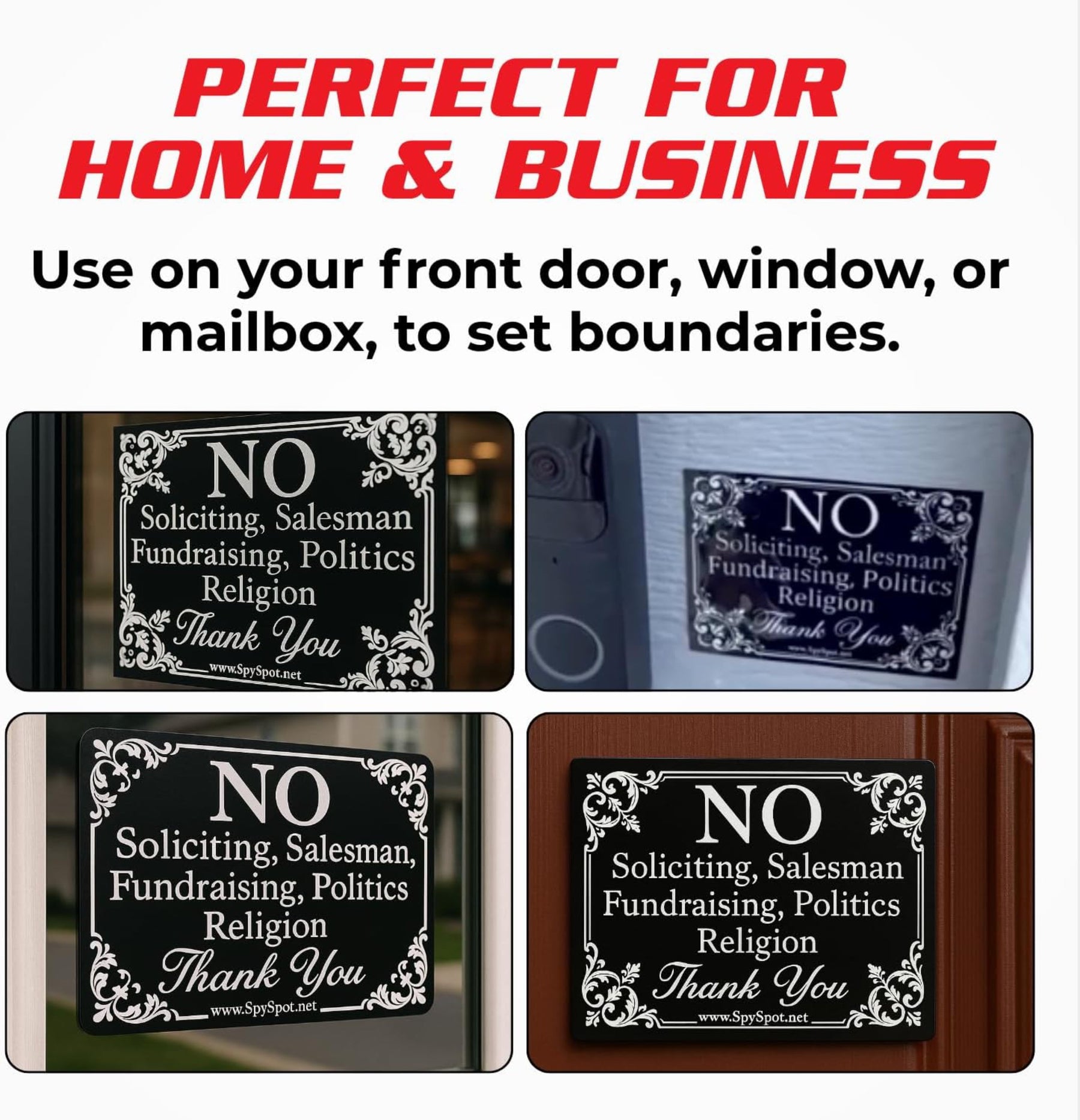No Soliciting Sign for Front Door, 4"x3" Vinyl Sticker - Pack of 2