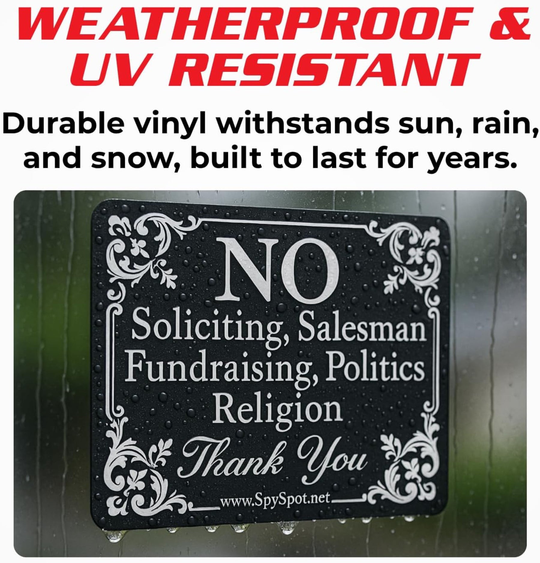 No Soliciting Sign for Front Door, 4"x3" Vinyl Sticker - Pack of 2