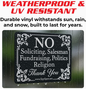 No Soliciting Sign for Front Door, 4"x3" Vinyl Sticker - Pack of 2