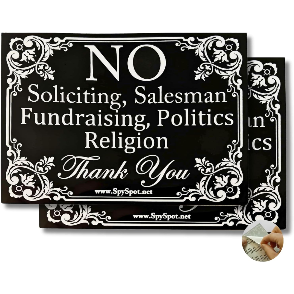 No Soliciting Sign for Front Door, 4"x3" Vinyl Sticker - Pack of 2
