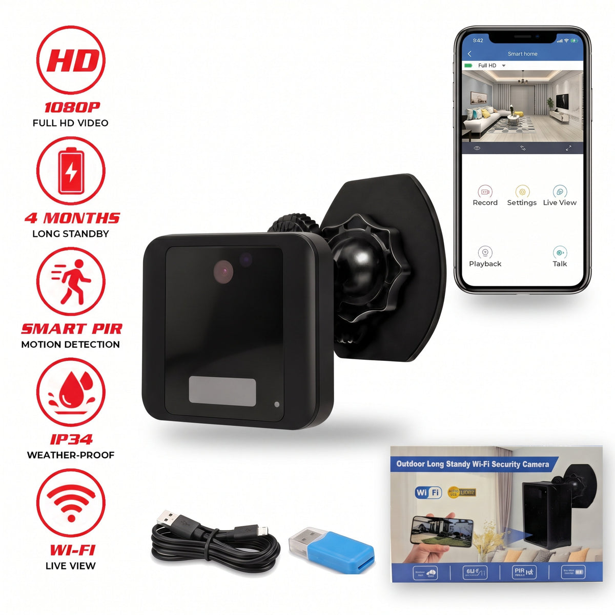 Outdoor WiFi Security Camera 1080P - Night Vision, Two-Way Audio