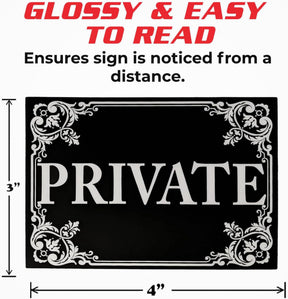 Private Door Sign Stickers - 4"x3" Vinyl Decal - Pack of 2