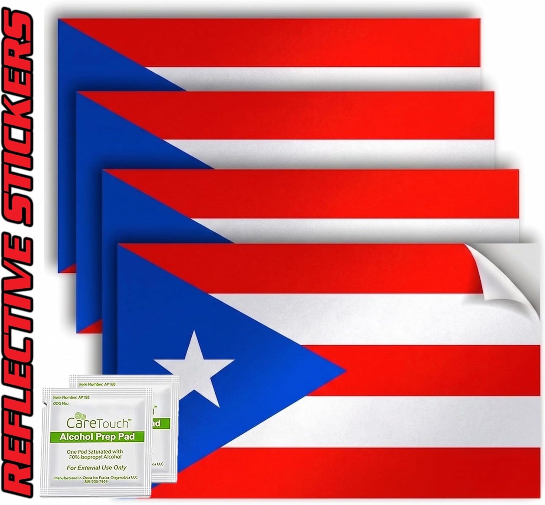 Puerto Rico Flag Stickers 4" x 2.5" Vinyl Decals, Pack of 4