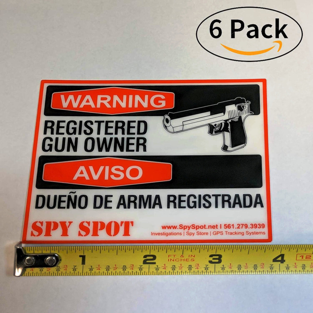 Registered Gun Owner Warning Sticker Decal 6 Pack, Bilingual English Spanish