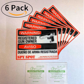 Registered Gun Owner Warning Sticker Decal 6 Pack, Bilingual English Spanish
