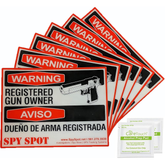 Registered Gun Owner Warning Sticker Decal 6 Pack, Bilingual English Spanish