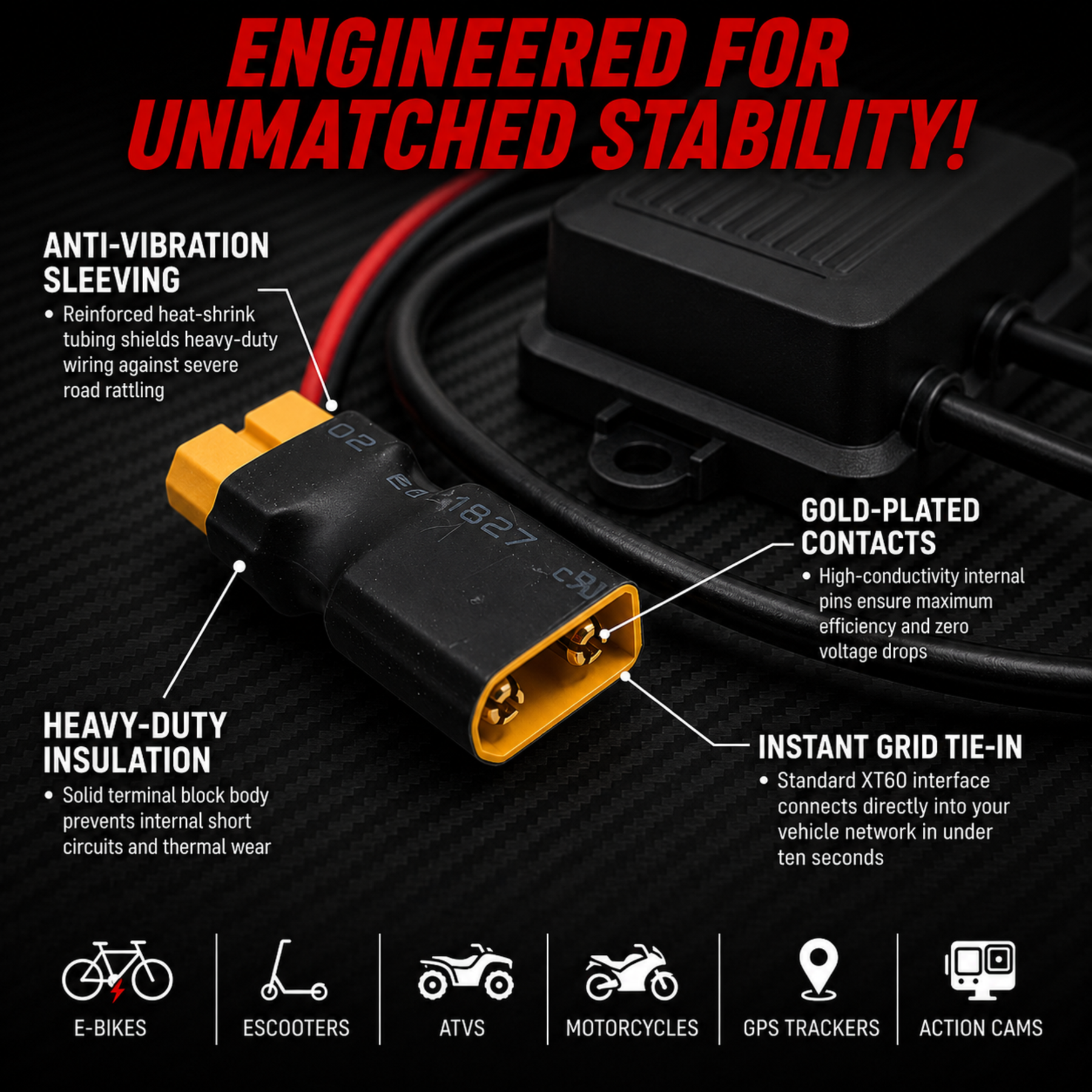 XT60 E-Bike Charging Adapter 12-108V Input USB-A Output 5V/2.4A