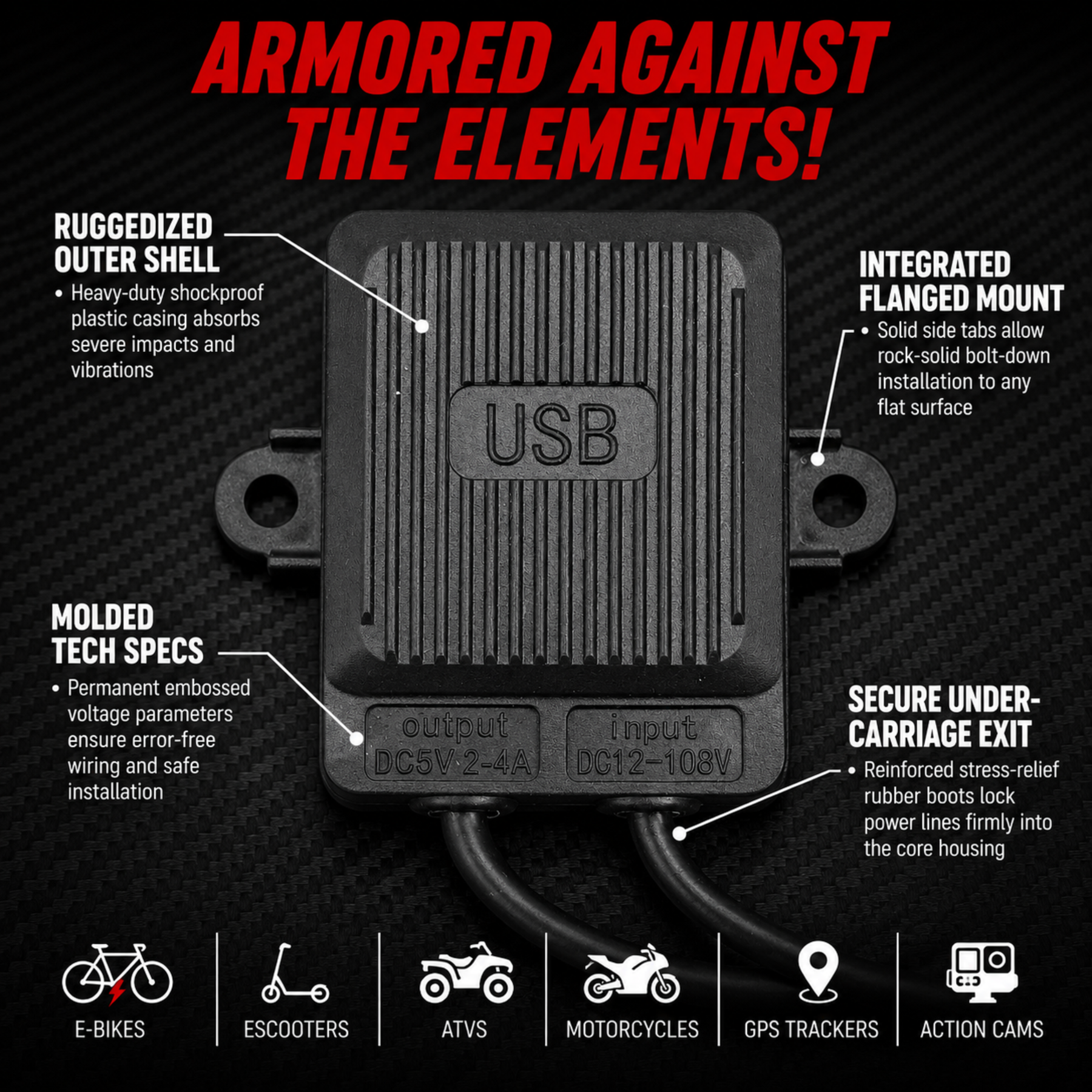 XT60 E-Bike Charging Adapter 12-108V Input USB-A Output 5V/2.4A