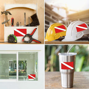 Scuba Diving Flag Stickers 4" x 2.5" Vinyl Decals, Pack of 4
