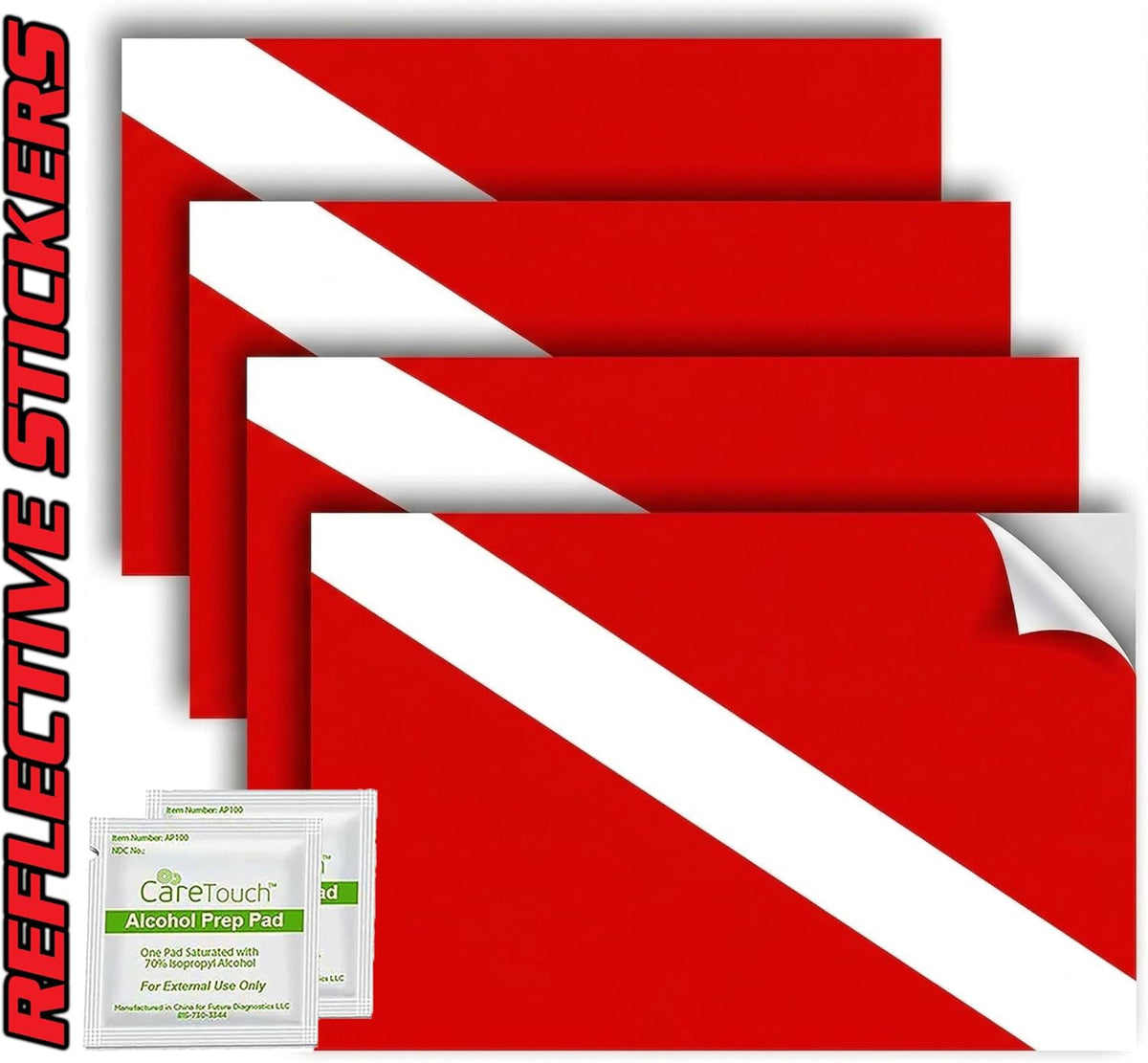 Scuba Diving Flag Stickers 4" x 2.5" Vinyl Decals, Pack of 4