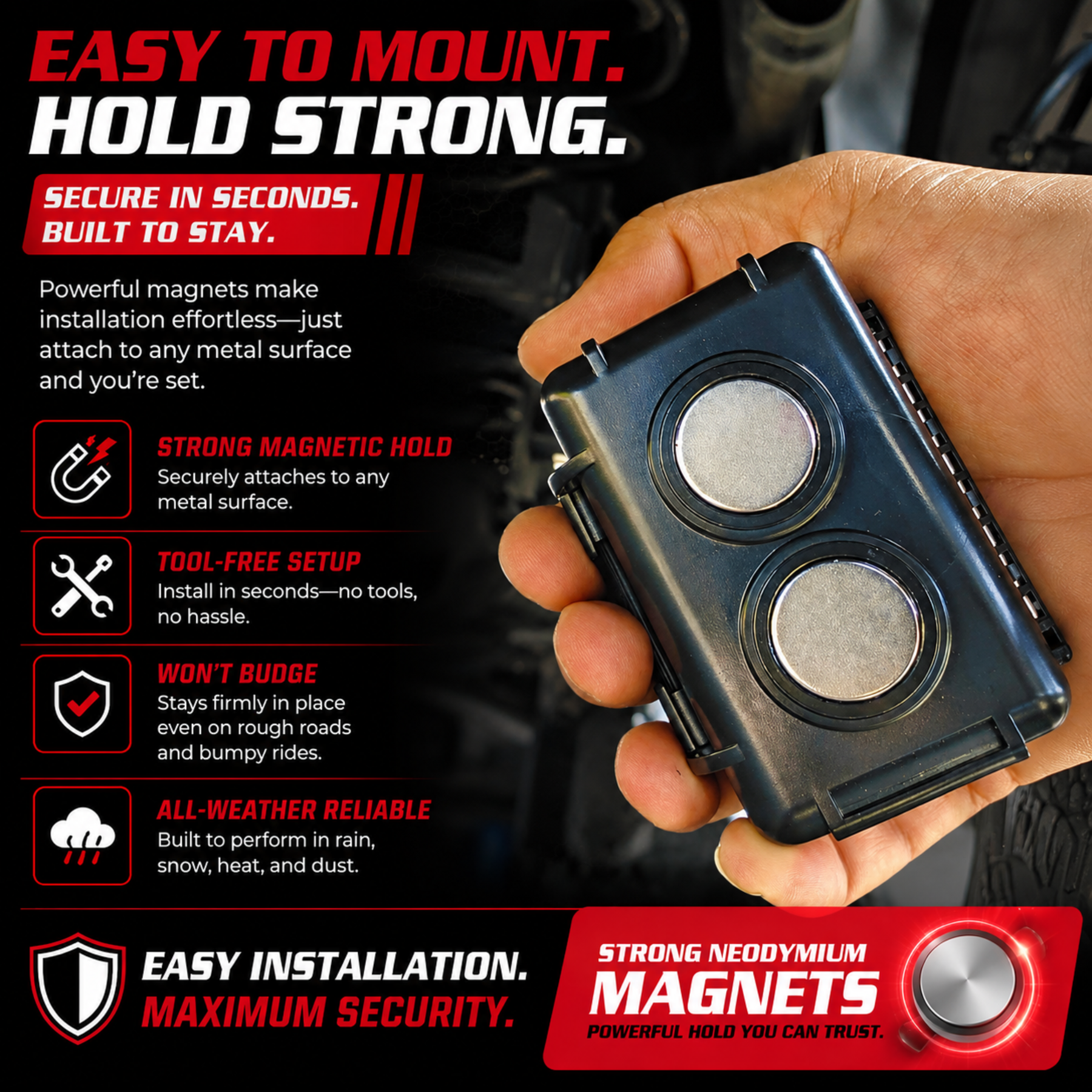 Small Magnetic GPS Tracker Case - Weatherproof Mount Box