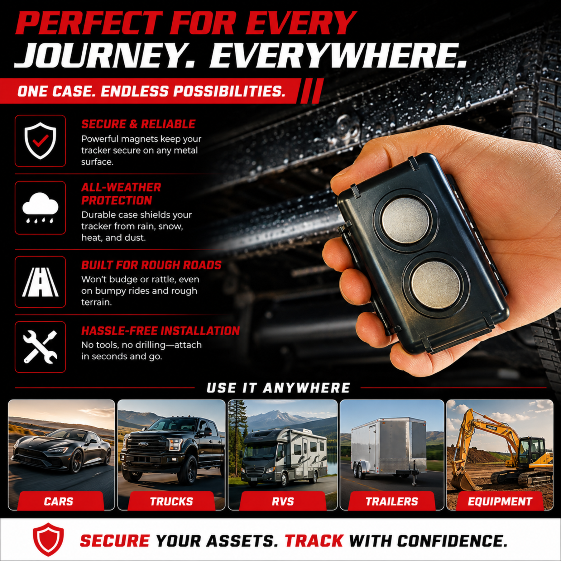 Small Magnetic GPS Tracker Case - Weatherproof Mount Box