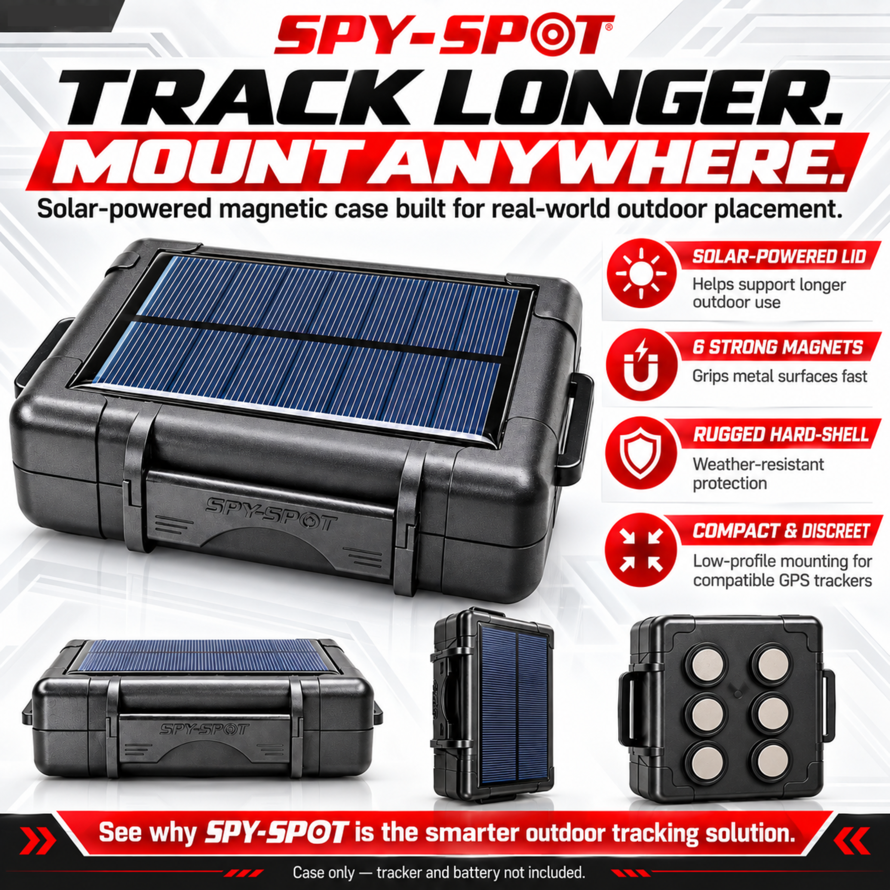 Solar GPS Tracker Case - Magnetic Mount, 6-Month Battery Life
